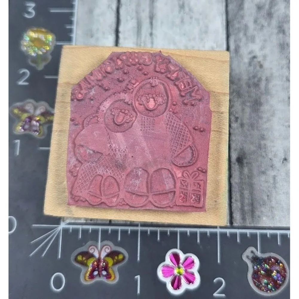 Dots Merry Christmas Country Stitch Folk Holiday 1990 Rubber Stamp Wood #S34
